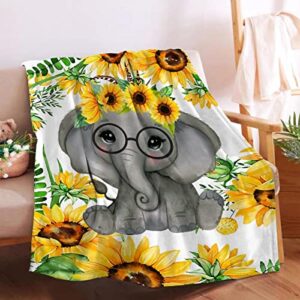 super soft blanket glasses elephant and sunflower light weight throw quilt comfy fluffy for bed sofa suitable all seasons 80"x60" for adult large
