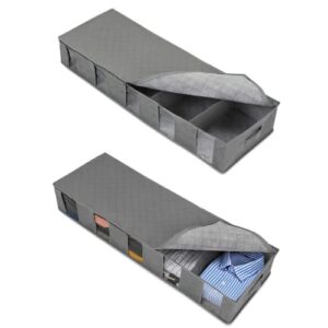 han sheng 2 pcs zipper under bed storage bags containers clothes storage organizer zippered organizer bags foldable underbed storage organizers with clear window for bedrooms