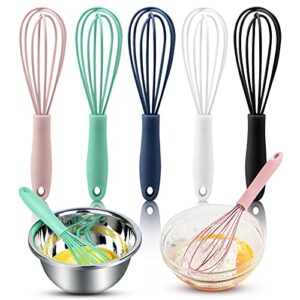 billioteam 5 pack colorful mini silicone kitchen whisks,mini kitchen whisk for dough milk egg blending stirring whisking and beating,hair color,small craft projects(5 colors,6 inches)
