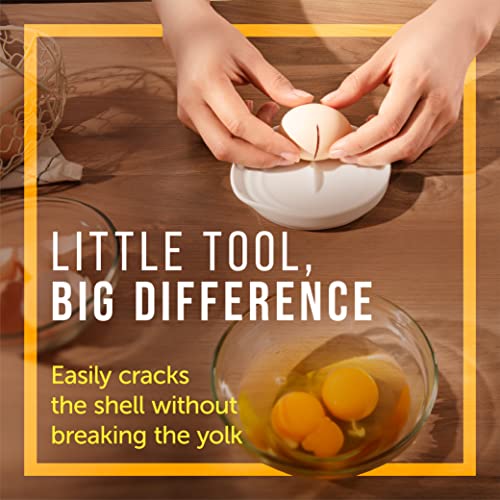 [1 Pack] Dual Purpose Egg Cracker Tool & Spoon Rest for Kitchen Counter - Simple Use Egg Breaker Tool Contains the Mess - Ceramic & Stylish Spoon Holder for Kitchen Counter