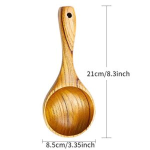 BILLIOTEAM 2 Pack Wooden Kitchen Scoop Ladle,Multipurpose Large Solid Wood Water Spoon Serving Soup Tablespoon for Cooking,Bath Salt,Canisters Flour