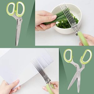 Herb Scissors Herb Stripper Set, Luxiv Stainless Steel Herb Cutter Tools 5-Blades Scissors with Herb Stripping Tool, Safe Cover, Cleaning Comb Multi-blade Herb Shears 2 IN 1 Herb Tools Kits (Green)