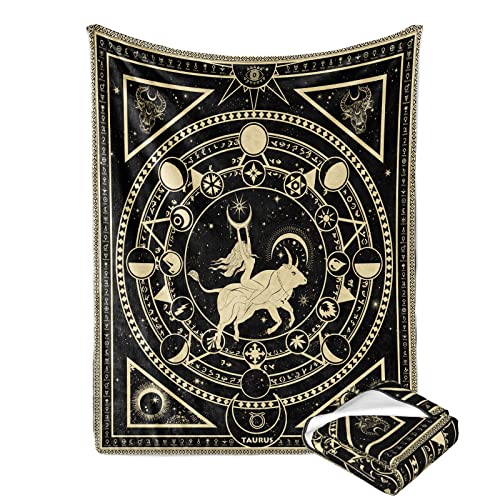 Taurus Zodiac Blanket, Taurus Zodiac Gifts for Women Moon Constellation Throw Blanket Astrology Decor Witchy Taurus Birthday Gifts Gothic Soft Microfiber Blanket 60"X50"