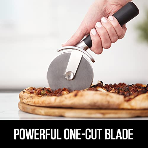 Gorilla Grip Large Pizza Cutter Wheel, 9 Inch, Sharp Stainless Steel Blade, Rust Resistant, Comfort Handle, Thumb Guard Protection, Slice Thick or Thin Pizzas, Pie Crust, Pastries in Seconds, Black