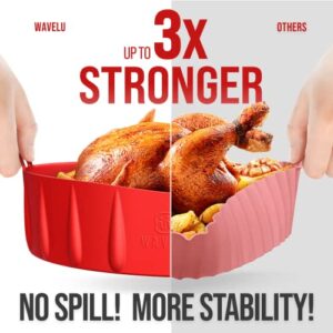 WAVELU Air Fryer Silicone Pot Liner | EXTRA STRONG | Food Safe Air fryers Accessories | Replacement of Flammable Parchment Paper Liners | No More Harsh Cleaning Basket After Using Airfryer (3-5QT)