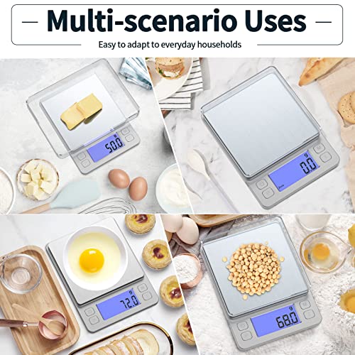 Kitchen Food Scale, 3000g/0.1g High Precision Digital Scale, Used for Cooking, Jewelry, Baking, Tare Function, with 2 Trays, LCD Display