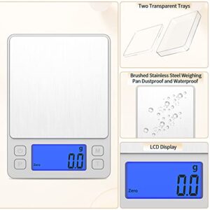 Kitchen Food Scale, 3000g/0.1g High Precision Digital Scale, Used for Cooking, Jewelry, Baking, Tare Function, with 2 Trays, LCD Display