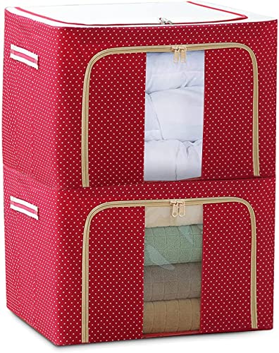 WWWUUU Storage Boxes 72L,Oxford Cloth Steel Frame Storage Box Bag, Easy to Fold with Sturdy Zipper,Storage for Clothes,Bed ,Blankets,Bedding,Pillow 19.7x15.7x14.2 IN (Blue, 4X 72L) (Red, 2 x 72L)