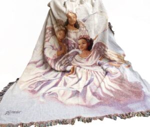 manual woodworkers & weavers inspirational collection tapestry throw, angelic trio, 50 by 60-inch