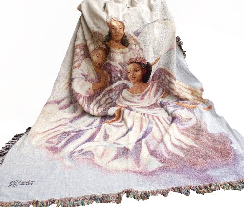 Manual Woodworkers & Weavers Inspirational Collection Tapestry Throw, Angelic Trio, 50 by 60-Inch