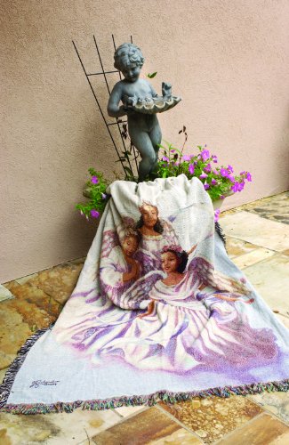 Manual Woodworkers & Weavers Inspirational Collection Tapestry Throw, Angelic Trio, 50 by 60-Inch