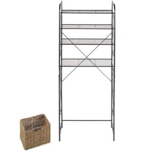 Over The Toilet Space Saving Rack with Shelves and Wicker Baskets