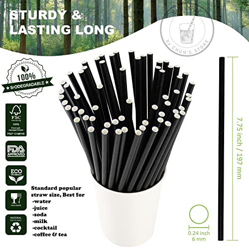 Black Paper Straws 1000 Count - 7.75" x 0.24", 100% Biodegradable & Compostable, Disposable Drinking Straws Bulk - Cocktail, Bars, Restaurants