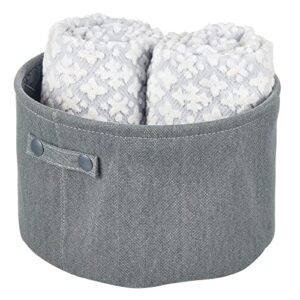 mdesign soft cotton fabric bathroom storage bin with handles - organizer for towels, toilet paper rolls - for closets, cabinets, shelves - textured weave - charcoal gray