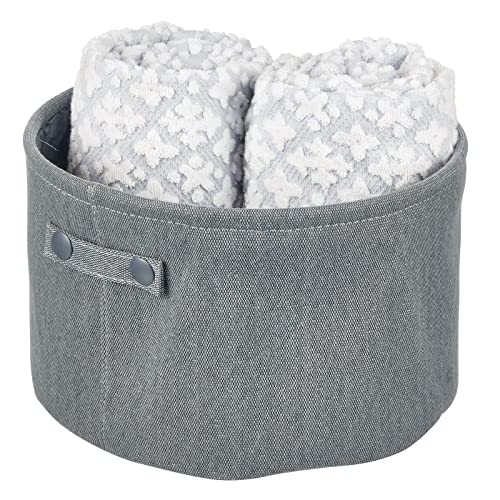 mDesign Soft Cotton Fabric Bathroom Storage Bin with Handles - Organizer for Towels, Toilet Paper Rolls - for Closets, Cabinets, Shelves - Textured Weave - Charcoal Gray