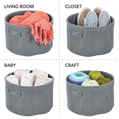 mDesign Soft Cotton Fabric Bathroom Storage Bin with Handles - Organizer for Towels, Toilet Paper Rolls - for Closets, Cabinets, Shelves - Textured Weave - Charcoal Gray