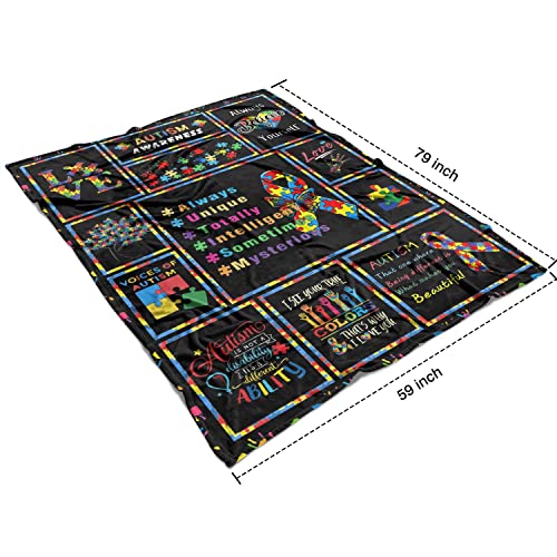 Autism Blanket Puzzle Cure Awareness Flannel Throw Gift for Childs Teens Adults Super Soft Snuggle Breathable Bed Sofa Couch Meaningful Colorful Foldable Unisex 150x200 Black 60x80