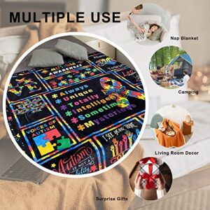 Autism Blanket Puzzle Cure Awareness Flannel Throw Gift for Childs Teens Adults Super Soft Snuggle Breathable Bed Sofa Couch Meaningful Colorful Foldable Unisex 150x200 Black 60x80