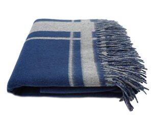 state cashmere reversible throw blanket with fringes - ultra soft accent blanket for couch, sofa & bed - made with merino wool & cashmere sourced from inner mongolia - (navy/heather grey, 70"x50")