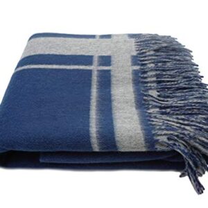 State Cashmere Reversible Throw Blanket with Fringes - Ultra Soft Accent Blanket for Couch, Sofa & Bed - Made with Merino Wool & Cashmere Sourced from Inner Mongolia - (Navy/Heather Grey, 70"x50")