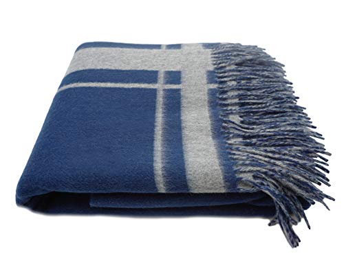 State Cashmere Reversible Throw Blanket with Fringes - Ultra Soft Accent Blanket for Couch, Sofa & Bed - Made with Merino Wool & Cashmere Sourced from Inner Mongolia - (Navy/Heather Grey, 70"x50")