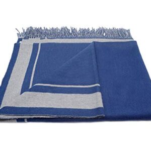 State Cashmere Reversible Throw Blanket with Fringes - Ultra Soft Accent Blanket for Couch, Sofa & Bed - Made with Merino Wool & Cashmere Sourced from Inner Mongolia - (Navy/Heather Grey, 70"x50")