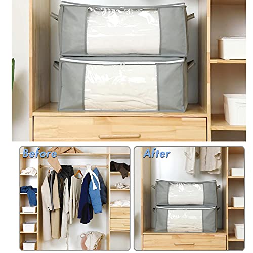 Closet Organizers Bags with Handle and Clear Window Set of 3 Fordable Under Bed Thick Fabric Comforters, Blankets,Clothing Storage Bags