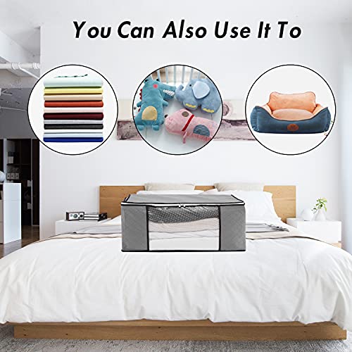 Closet Organizers Bags with Handle and Clear Window Set of 3 Fordable Under Bed Thick Fabric Comforters, Blankets,Clothing Storage Bags