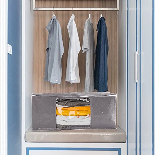 Closet Organizers Bags with Handle and Clear Window Set of 3 Fordable Under Bed Thick Fabric Comforters, Blankets,Clothing Storage Bags