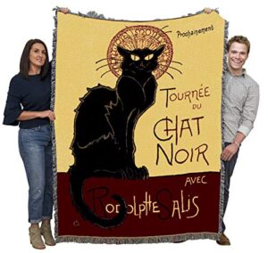pure country weavers tournee chat noir vintage poster blanket by theophile steinlen - gift for cat lovers - tapestry throw woven from cotton - made in the usa (72x54)