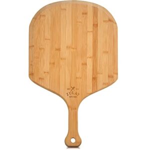 zulay (large 15") authentic bamboo pizza peel wood - natural bamboo pizza paddle with easy glide edges & handle for baking - large wood pizza peel for transferring & serving