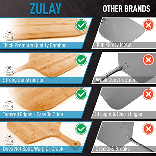 Zulay (Large 15") Authentic Bamboo Pizza Peel Wood - Natural Bamboo Pizza Paddle With Easy Glide Edges & Handle For Baking - Large Wood Pizza Peel For Transferring & Serving