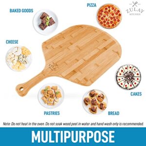 Zulay (Large 15") Authentic Bamboo Pizza Peel Wood - Natural Bamboo Pizza Paddle With Easy Glide Edges & Handle For Baking - Large Wood Pizza Peel For Transferring & Serving