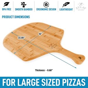 Zulay (Large 15") Authentic Bamboo Pizza Peel Wood - Natural Bamboo Pizza Paddle With Easy Glide Edges & Handle For Baking - Large Wood Pizza Peel For Transferring & Serving