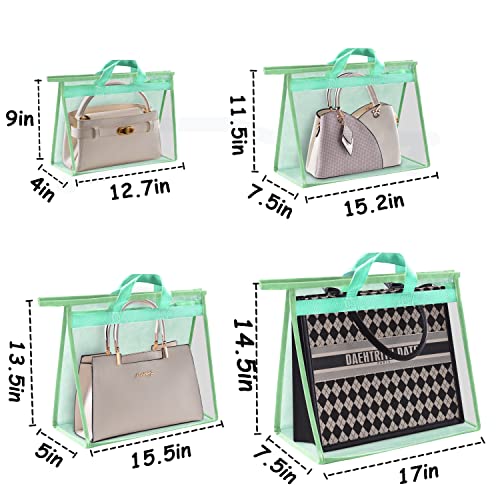 Quoyiyo Clear Tote Bag Organizer Dust Cover Organizer Transparent Handbag Organizer Organizer Organizer with Reinforced Handle and Zipper, Tote Bag Organizer (lGreen - 8 Pack)