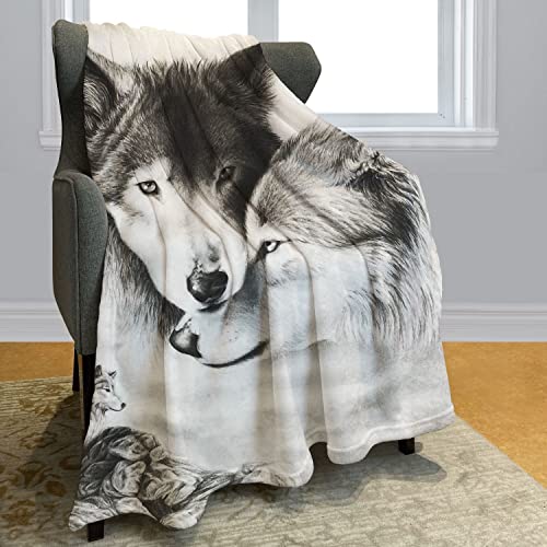 YISUMEI Grey Wolf Throw Blanket Forest Mountain Peak Sky Couple Wolf Fleece Blanket Soft Warm Cozy for Sofa Couch Bed 50"x60"