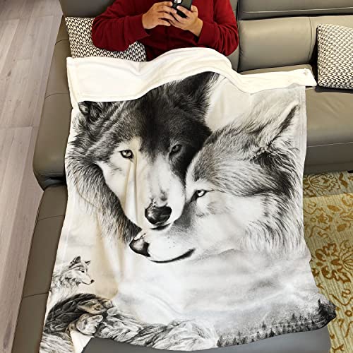 YISUMEI Grey Wolf Throw Blanket Forest Mountain Peak Sky Couple Wolf Fleece Blanket Soft Warm Cozy for Sofa Couch Bed 50"x60"