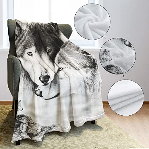 YISUMEI Grey Wolf Throw Blanket Forest Mountain Peak Sky Couple Wolf Fleece Blanket Soft Warm Cozy for Sofa Couch Bed 50"x60"
