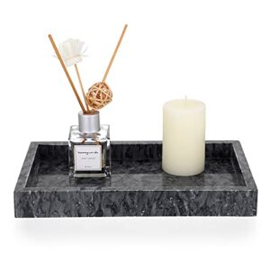 hipiwe natural marble tray for kitche bathroom desktop coffee table, stone vanity organizer tray decorative tray plate holder for tissues, candles, towel, plant (black)