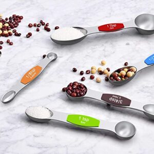 Measuring Cups and Magnetic Measuring Spoons Set, Wildone Stainless Steel 16 Piece Set, 8 Measuring Cups & 7 Double Sided Stackable Magnetic Measuring Spoons & 1 Leveler