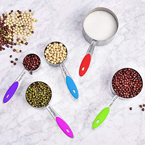 Measuring Cups and Magnetic Measuring Spoons Set, Wildone Stainless Steel 16 Piece Set, 8 Measuring Cups & 7 Double Sided Stackable Magnetic Measuring Spoons & 1 Leveler