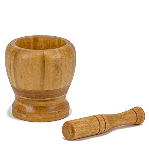 DecorRack Mortar and Pestle, 100% Natural Bamboo Spice Grinder, Decorative 4 inch Wooden Mortar and Pestle Set for Kitchen