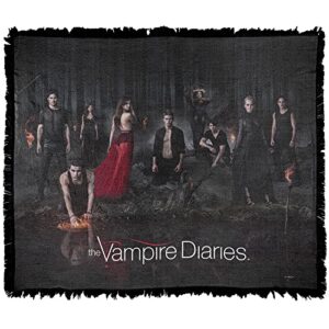 logovision the vampire diaries blanket, 50"x60" group poster woven tapestry cotton blend fringed throw blanket
