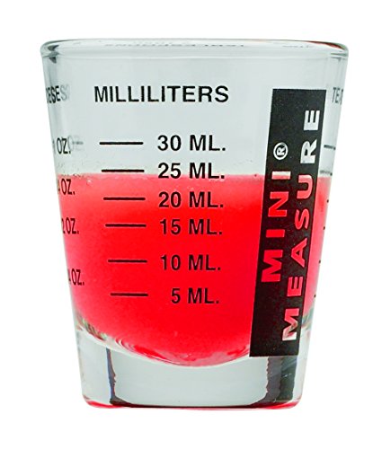 Kolder Mini Measure Heavy Glass, 20-Incremental Measurements Multi-Purpose Liquid and Dry Measuring Shot Glass, Black