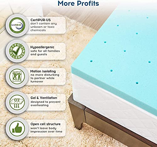 Memory Foam 2 Inch Queen Mattress Topper Mattress Pad, Gel Infused Soft Bed Topper Bed Mattress Toppers for Pressure Relieving