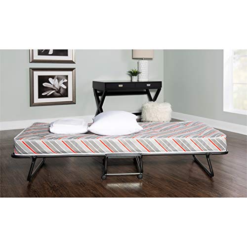 Linon Verona Metal and Fabric Folding Bed with Memory Foam Mattress in Gray