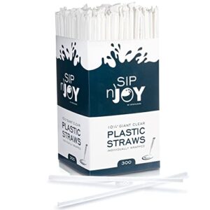 crystalware plastic giant (jumbo) straws individually wrapped 10-1/4", 300 per box (clear)
