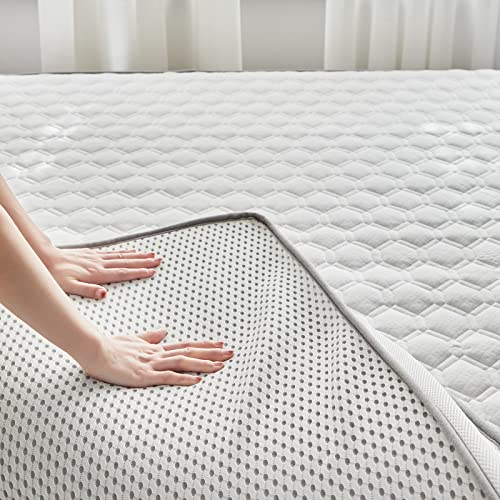 Memory Foam Mattress Topper 4 Inches with Supportive, High-Density Foam - 2 Layer Hybrid Cooling Bed Topper with Knitted Cotton & Bamboo Charcoal Skin Friendly Cover - Twin Size