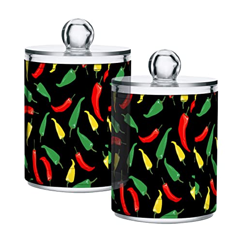 Oyihfvs Seamless Green Red Yellow Chili Peppers on Black Dark 2 Packs Clear Plastic Jar with Lid, Airtight Food Translucent Jars, Makeup, Food Storage Containers for Kitchen Cookie, Tea