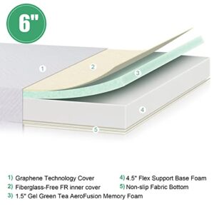 MUUEGM Twin Mattress 6 Inch Memory Foam Mattress in a Box Twin Size Cooling Gel Green Tea Infused Mattress for Back Pain Relief,for Bunk Bed,Medium Feel, CertiPUR-US Certified